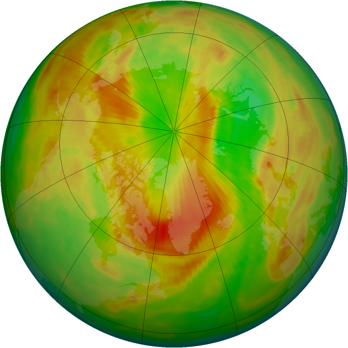 Arctic ozone map for 22 April 1990
